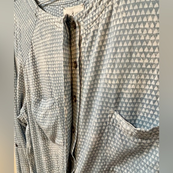 Blue & Grey Long Sleeve Draw-String Waist Mini Patterned Business Casual Dress - Picture 6 of 8